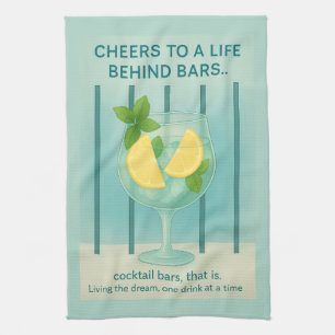 Gin & Tonic Tea Towel Duck Egg Blue Kitchen Gift