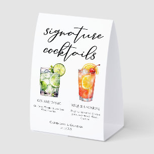 Gin & Tonic Tequila Sunrise Wedding Cocktails Menu Paper Table Tent