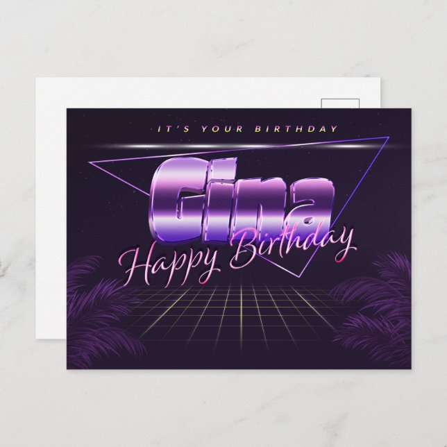 Gina Name First name purple postcard birthday (Front/Back)