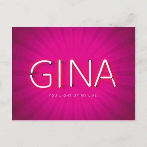 Gina name in glowing neon lights postcard