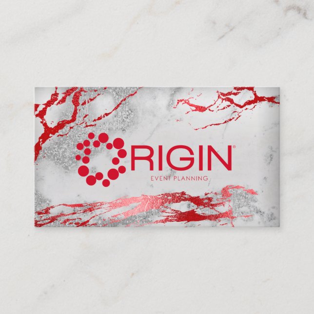 Gina Origin Event Planning Red Gray Silver Business Card (Front)