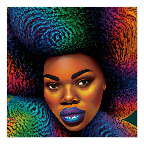 Gina Queen Rainbow Cute Hair Black Melanin Afro Poster