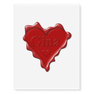 Gina. Red heart wax seal with name Gina Temporary Tattoos