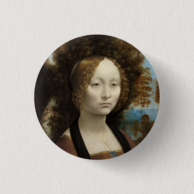 Ginevra de' Benci by Leonardo Da Vinci Button (Front)