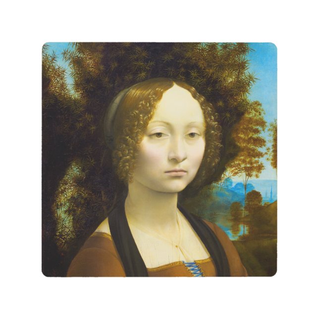 Ginevra de' Benci by Leonardo da Vinci Metal Print (Front)