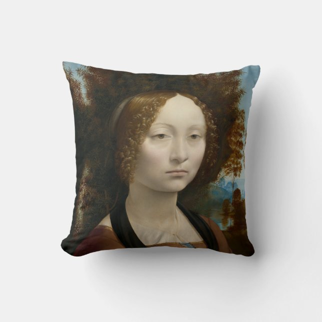 Ginevra de Benci by Leonardo da Vinci Throw Pillow (Front)