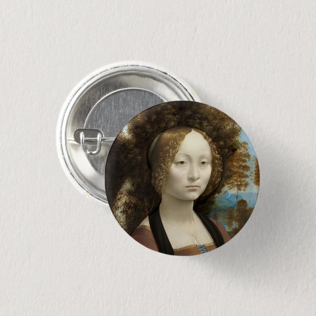 Ginevra de' Benci Leonardo da Vinci   Button (Front & Back)