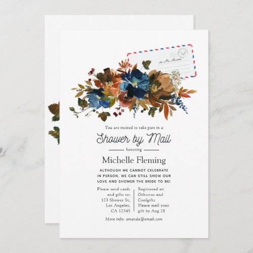 Ginger and Navy Floral Bridal Shower by Mail Invitation