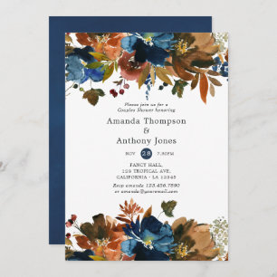 Ginger and Navy Floral Wedding Couples Shower Invitation