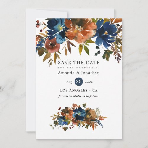 Ginger and Navy Floral Wedding Save The Date