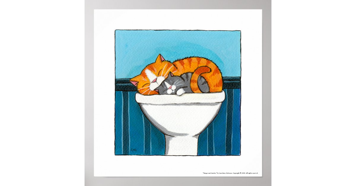 Ginger And Smokey Whimsical Cat Art Print Zazzle Com