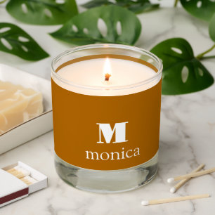 Ginger and White Modern Monogram Name  Scented Candle
