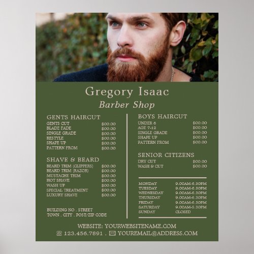 Ginger Beard Model Mens Barbers Price List Poster