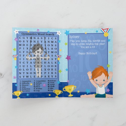 Ginger Boys Gymnastics Word Search Happy Birthday Card