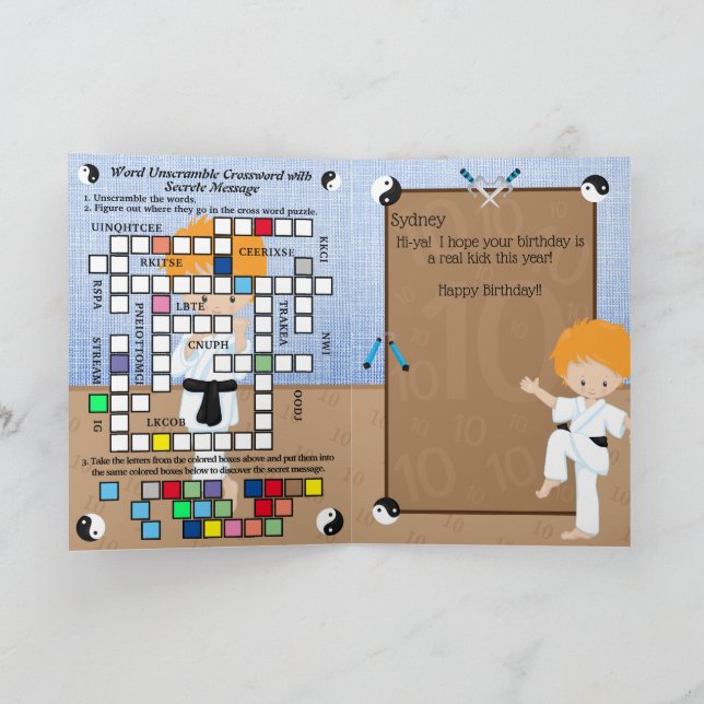 Ginger Boys Karate Secret Message Happy Birthday Card (Inside)