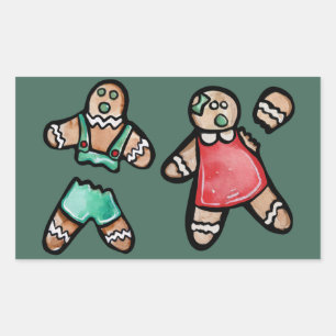 Ginger Bread Couple Snap Gingerbread man cookies Rectangular Sticker