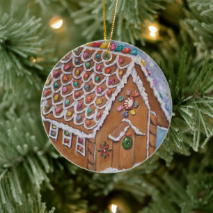 Ginger Bread House Ceramic Ornament