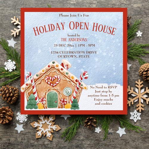 Ginger bread house holiday open house invitation