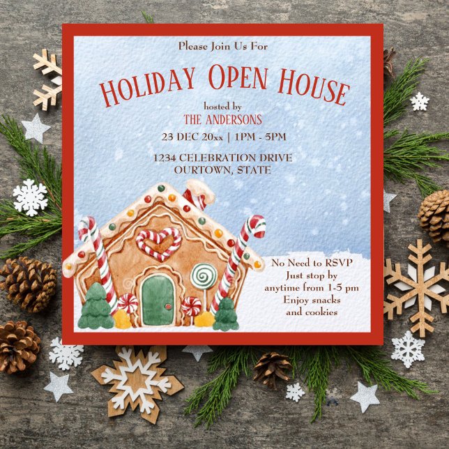Ginger bread house holiday open house invitation (Ginger bread house Christmas holiday open house editable template invitation digital download)