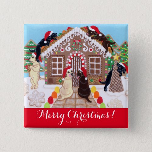 Ginger Bread House Labradors Painting Button