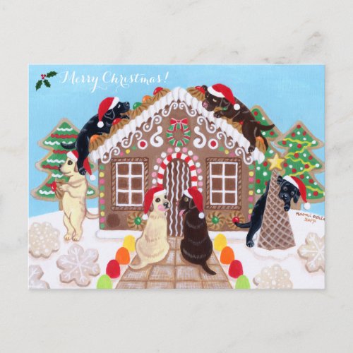 Ginger Bread House Labradors Painting Holiday Postcard