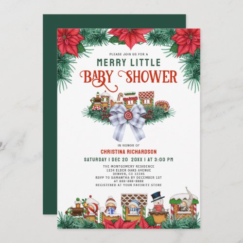 Ginger Bread Poinsettia Merry Little Baby Shower  Invitation