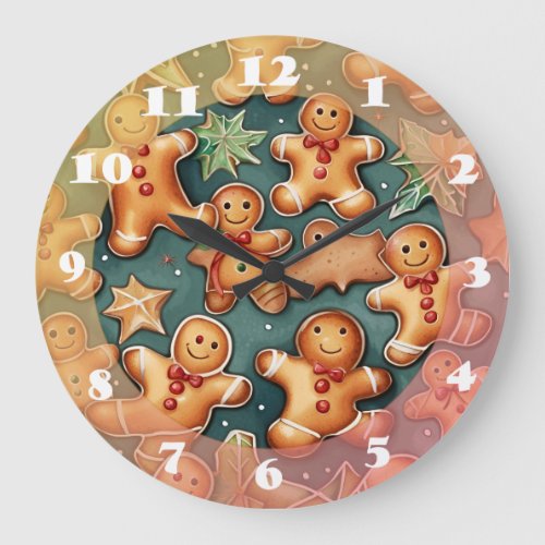 Ginger breadman Christmas Pattern  Large Clock