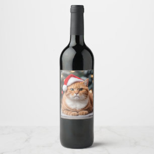 Ginger British Shorthair Christmas Wine Label