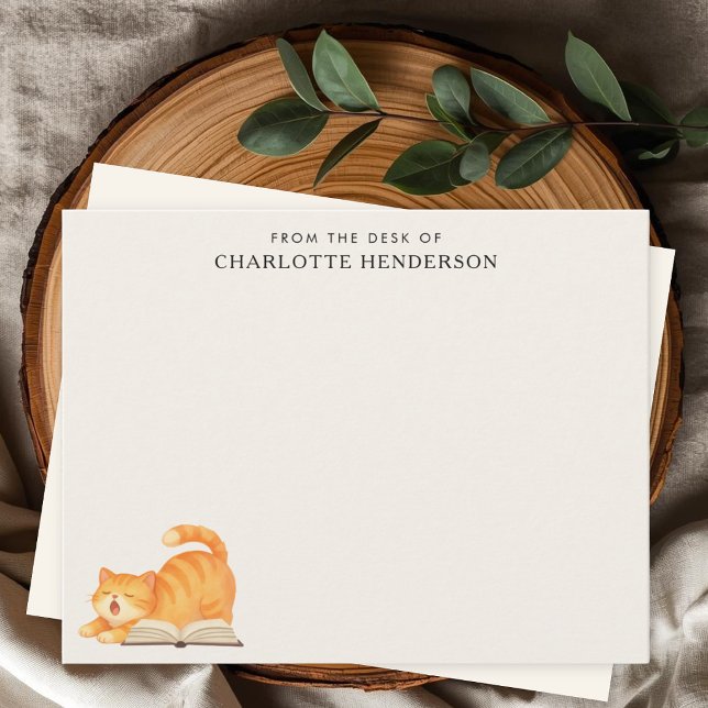 Ginger Cat and Book Custom Bookish  Note Card (Creator Uploaded)