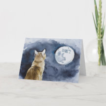 Ginger Cat and Full Moon Greeting Card