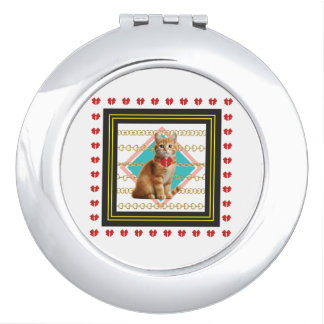 Ginger cat and Golden chain Hard plastic coaster Compact Mirror