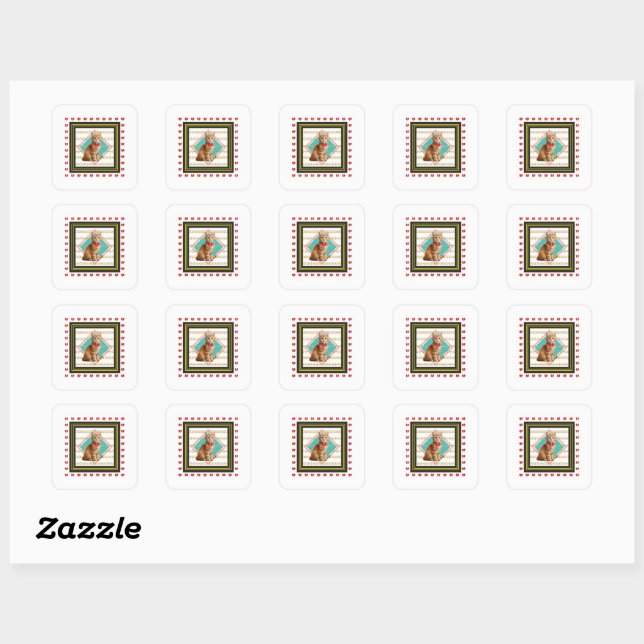 Ginger cat and Golden chain Hard plastic coaster Square Sticker (Sheet)