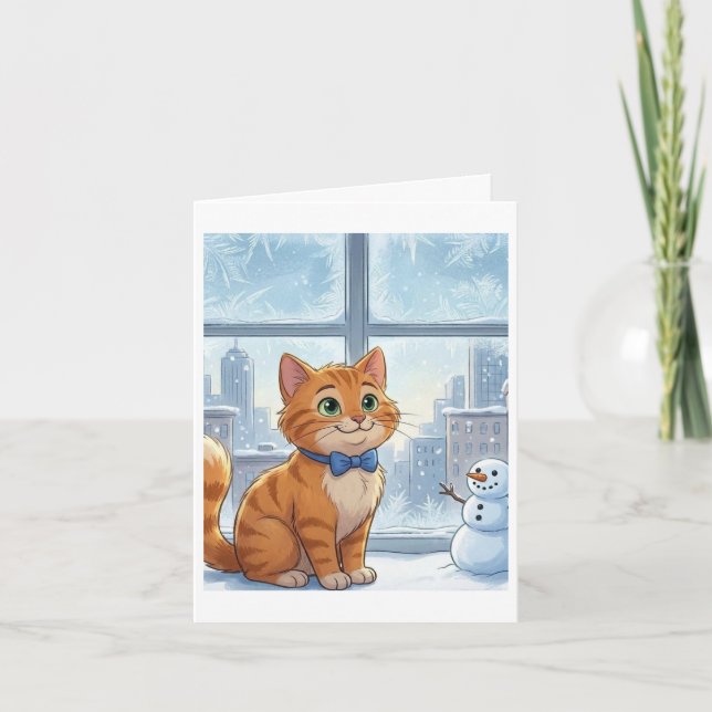Ginger cat at christmas time card (Front)
