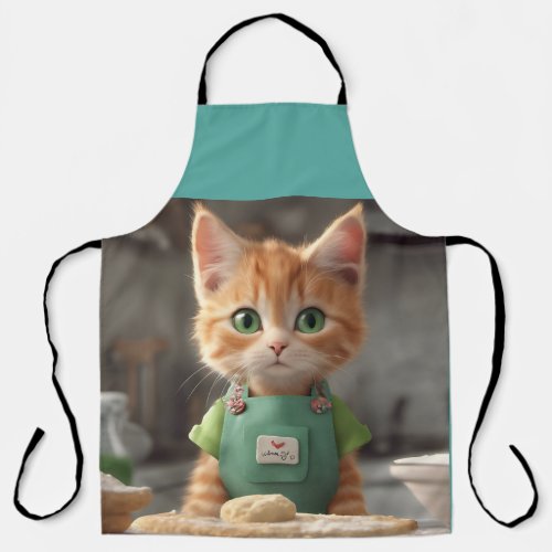  Ginger Cat Baking Biscuits In Green Apron