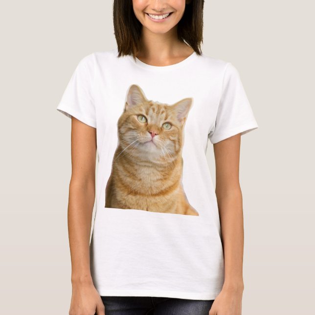 Ginger cat big green eyes white T-Shirt (Front)