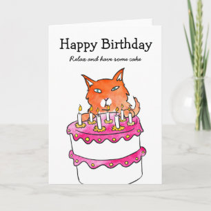 Ginger cat birthday cake card
