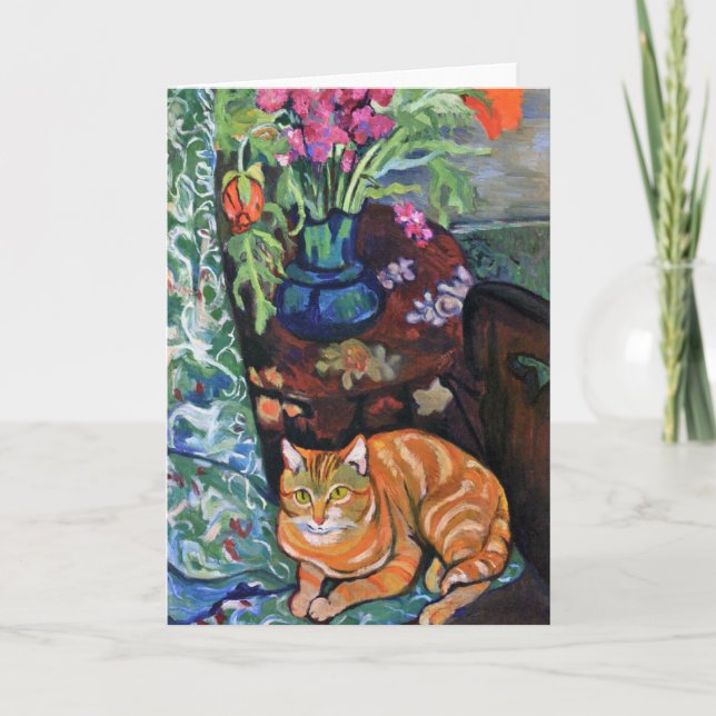 Ginger Cat Bouquet Flowers Fine Art Valadon Card (Front)