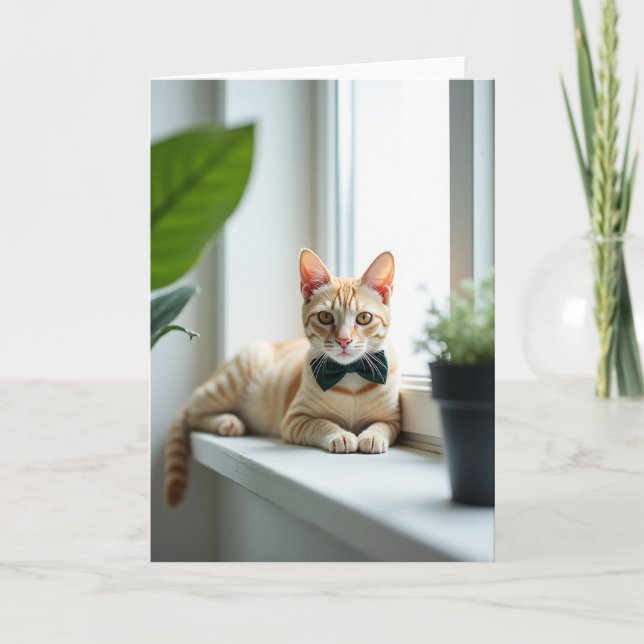 Ginger Cat Bow Tie Portrait Card (Front)