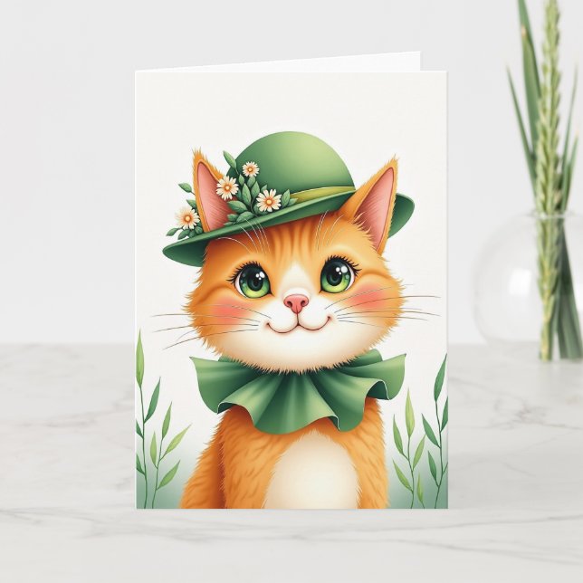 Ginger Cat Bowler Hat Portrait Card (Front)