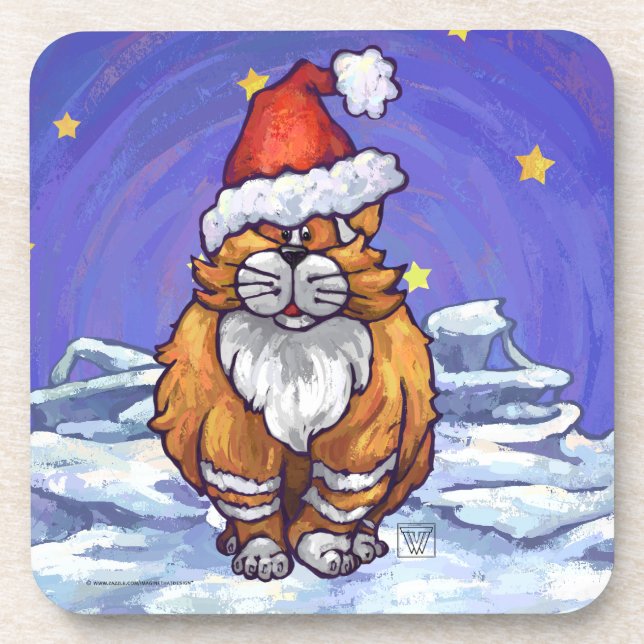 Ginger Cat Christmas Beverage Coaster (Front)
