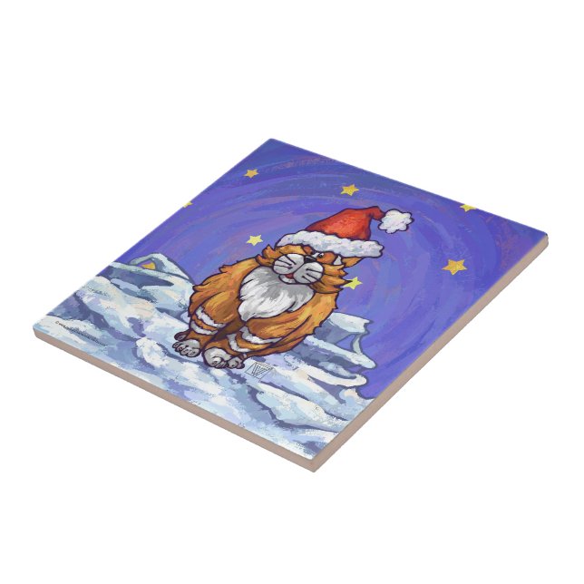 Ginger Cat Christmas Ceramic Tile (Side)
