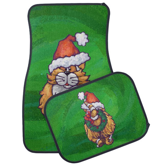 Ginger Cat Christmas On Green Car Mat (Set)