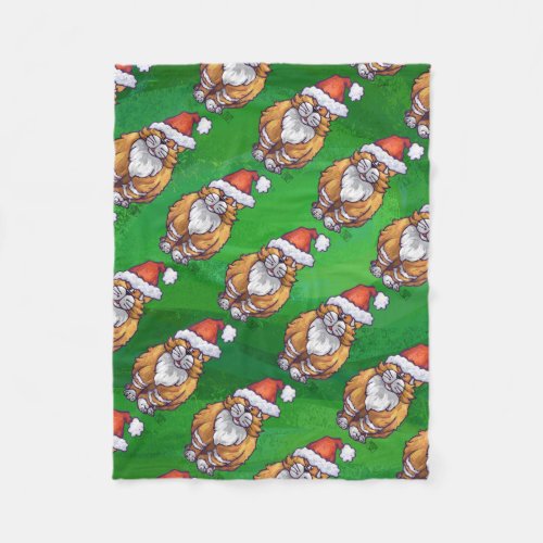 Ginger Cat Christmas On Green Fleece Blanket