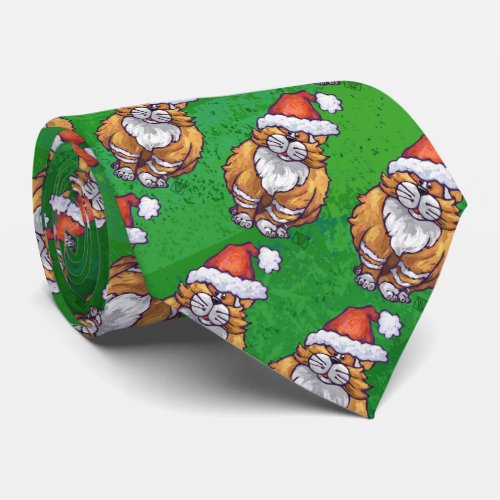 Ginger Cat Christmas On Green Neck Tie