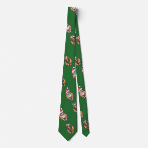 Ginger Cat Christmas On Green Tie