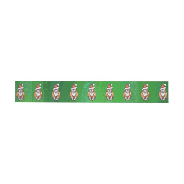 Ginger Cat Christmas On Green Wrap Around Address Label (Individual)