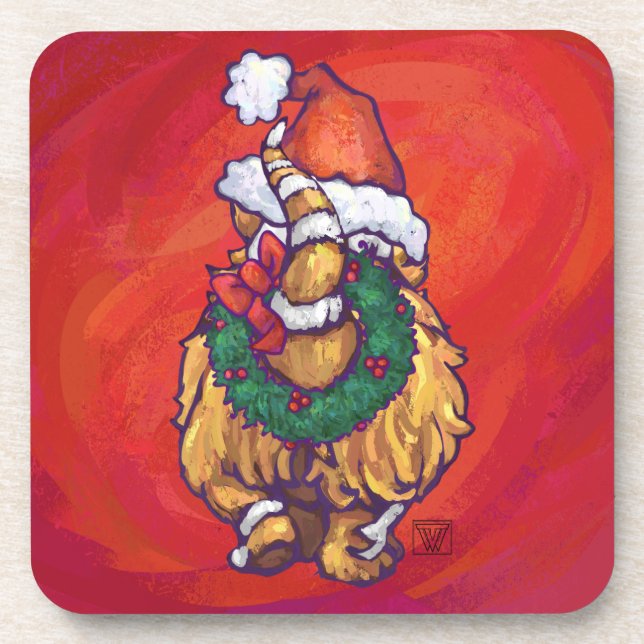 Ginger Cat Christmas On Red Beverage Coaster (Front)