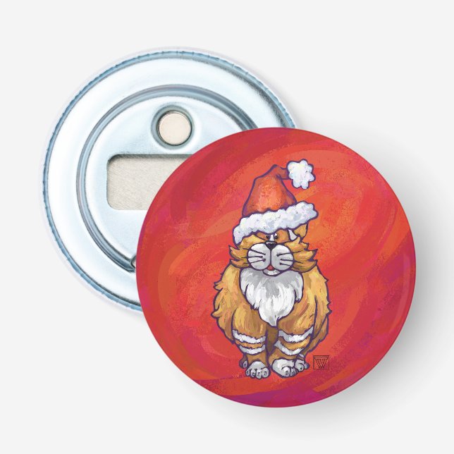 Ginger Cat Christmas On Red Bottle Opener (Front)