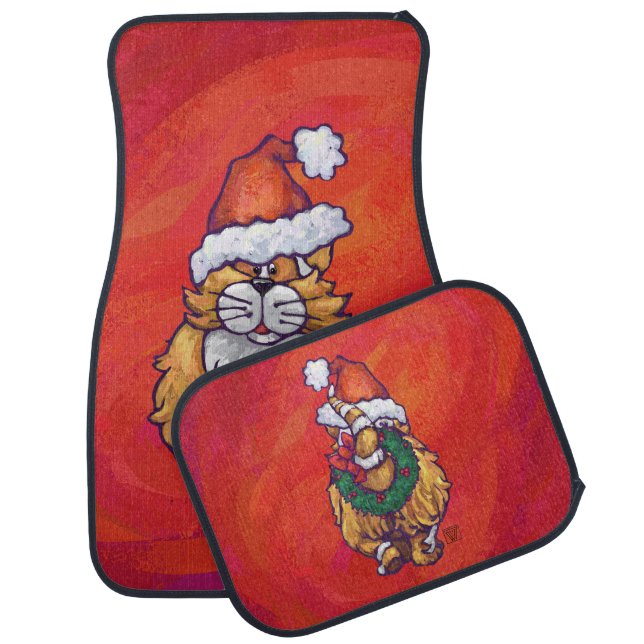 Ginger Cat Christmas On Red Car Mat (Set)
