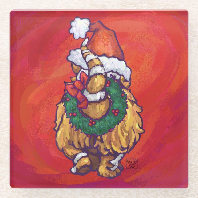 Ginger Cat Christmas On Red Glass Coaster (Front)
